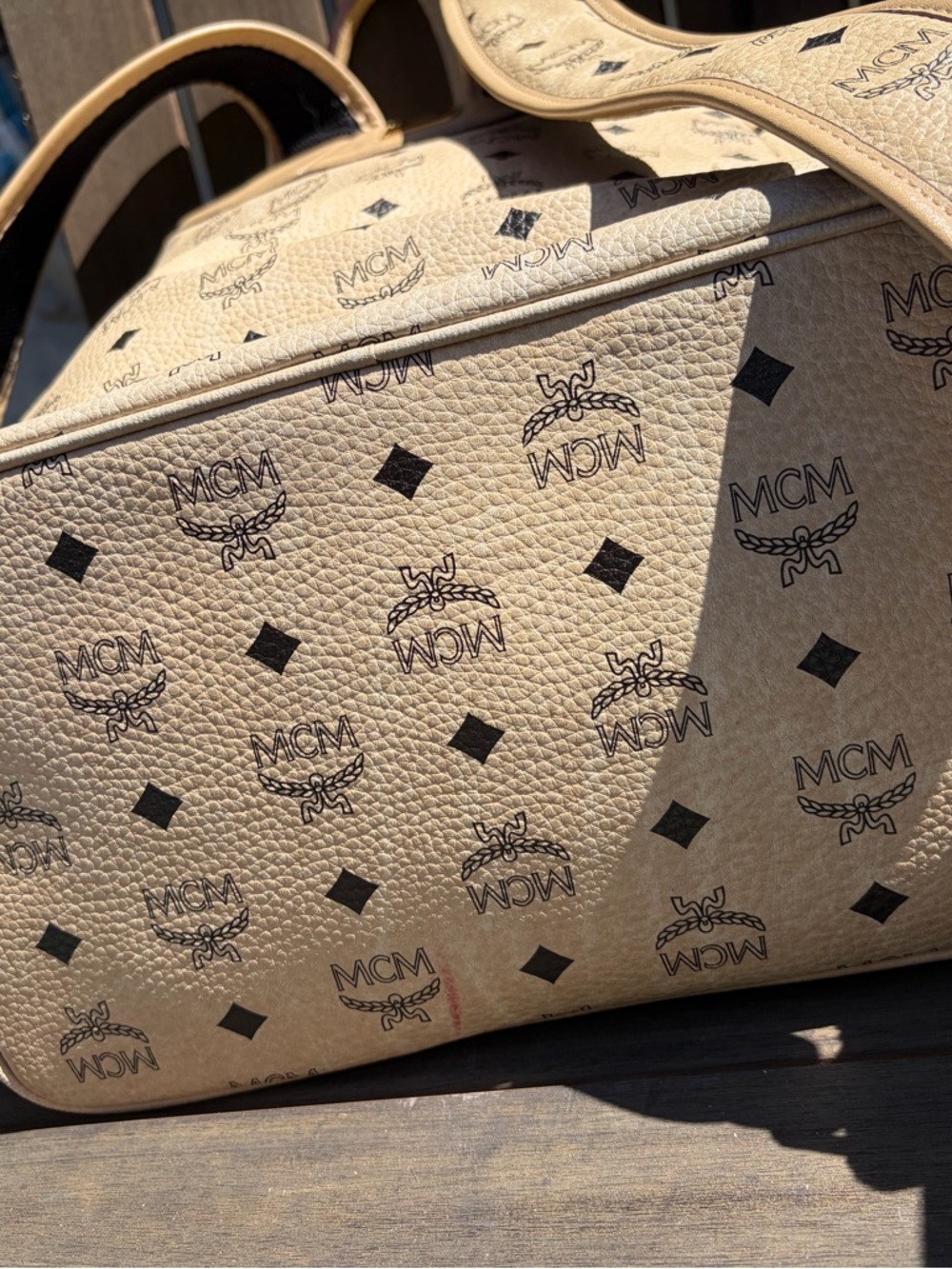 MCM Cognac Beige Monogram Backpack with Black Logos - Picture 4 of 9